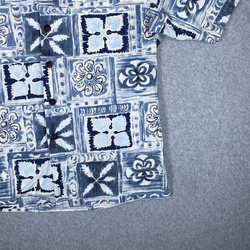 Kahala Button Up Shirt Mens Large Blue Geometric Floral Cotton Hawaii Made - Picture 5 of 16